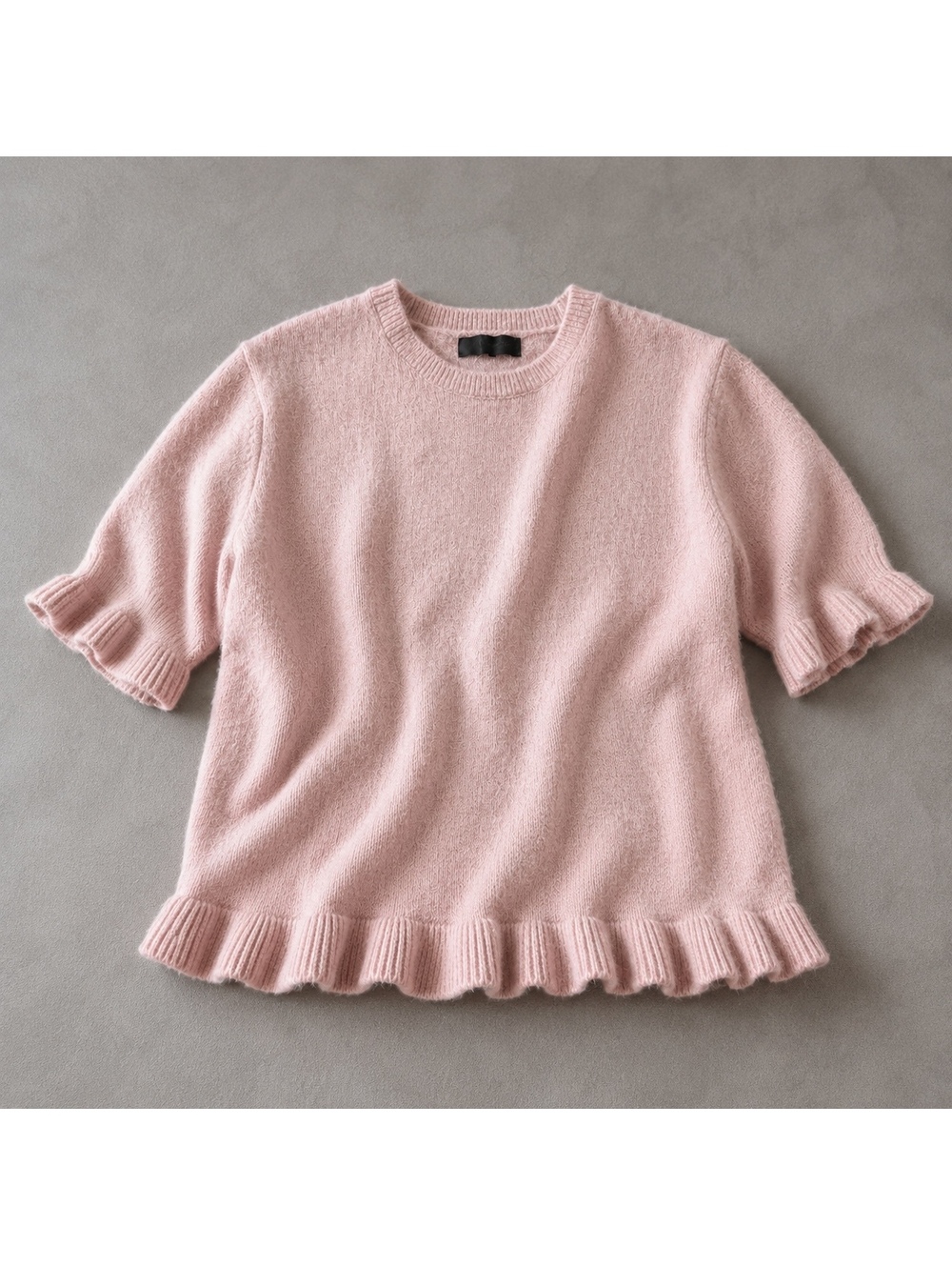 Zara Pink Ruffle Hem Short Sleeve Knit Sweater Women’s L Wool Blend